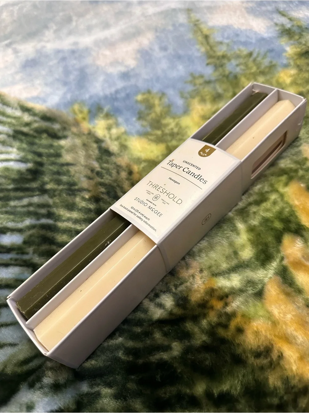 Threshold Olive Green & Cream Unscented Taper Candles (4 Pack)